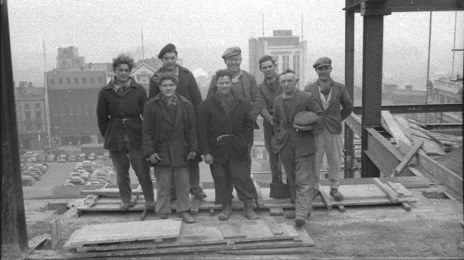 Click to open image in new window Irish construction workers on the roof of the Britannia building in Birmingham