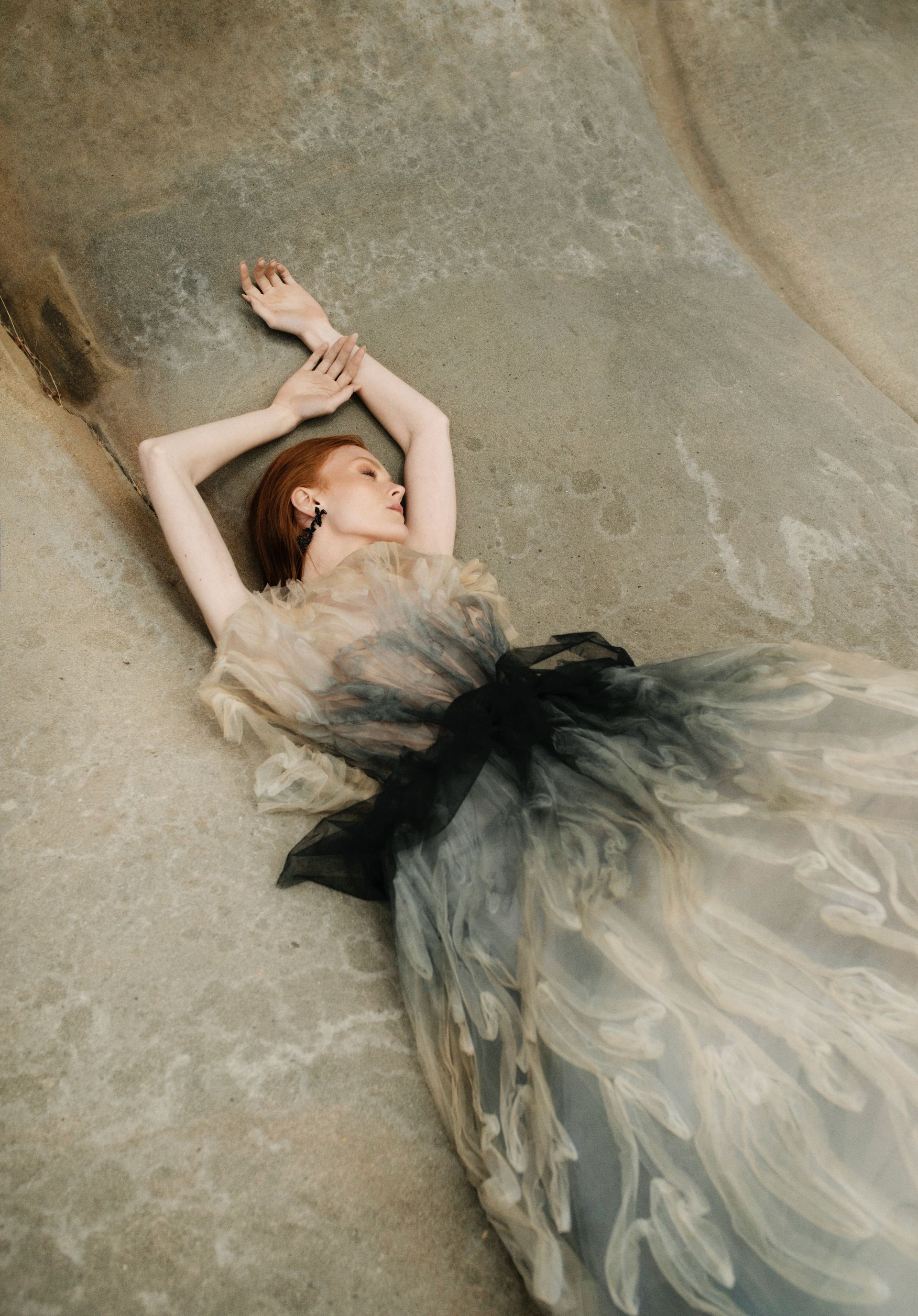 Unique beige and black designer wedding dress