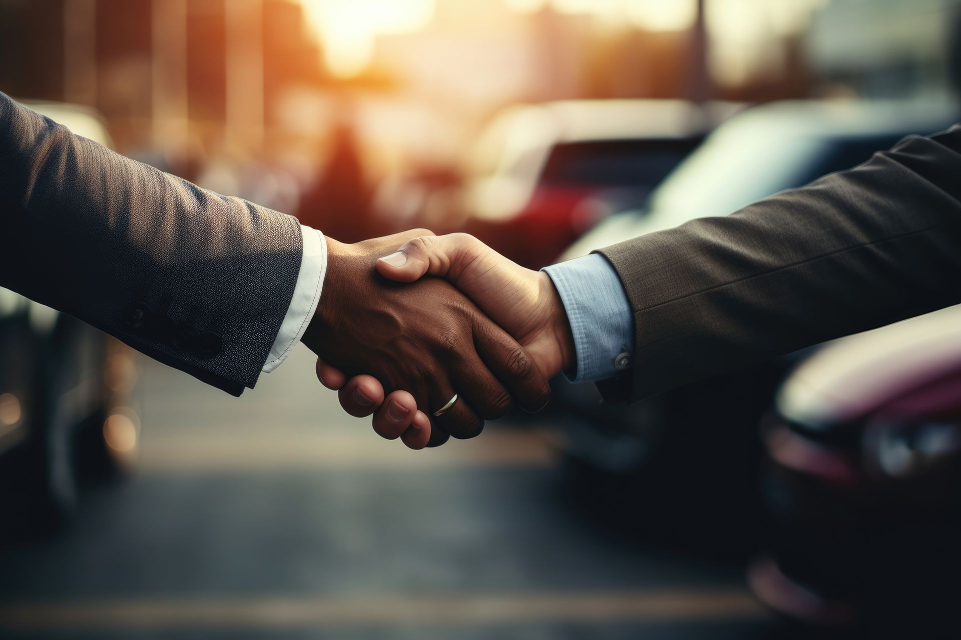 A man in a suit is shaking hands with another man in a suit.