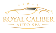 Gold logo featuring a car outline above the text
