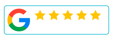 A Google logo followed by five gold stars, representing a five-star rating.