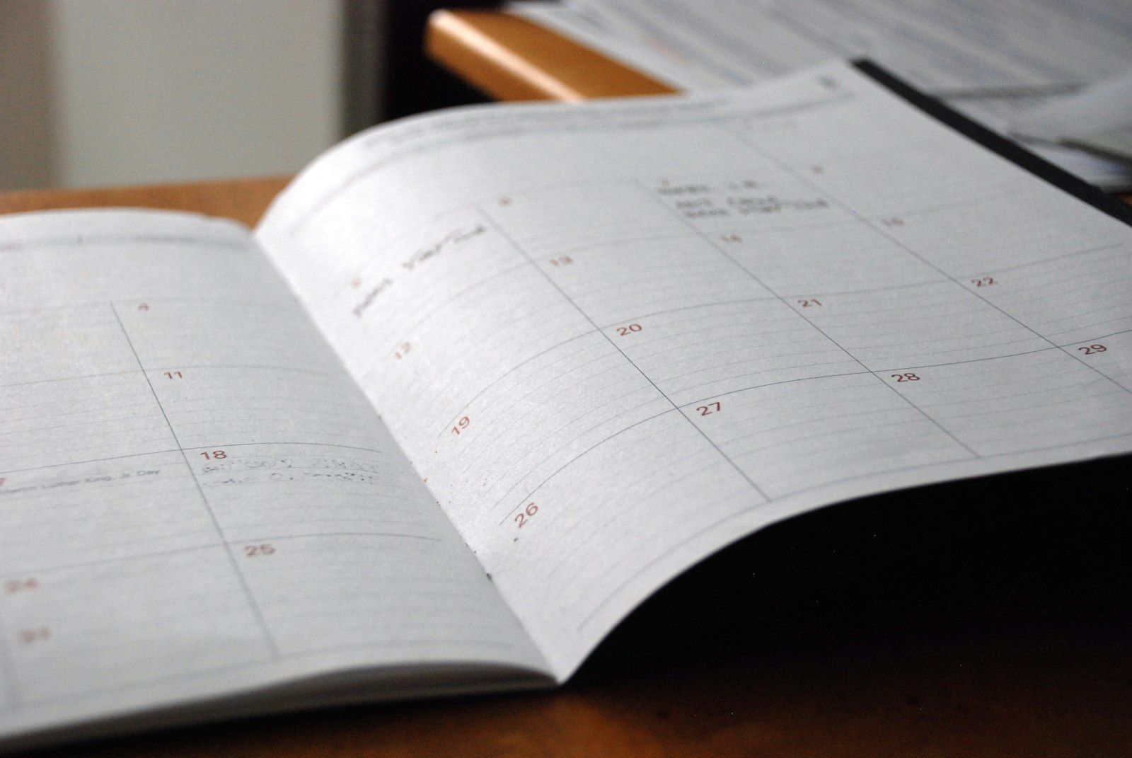 Monthly planner on a desk