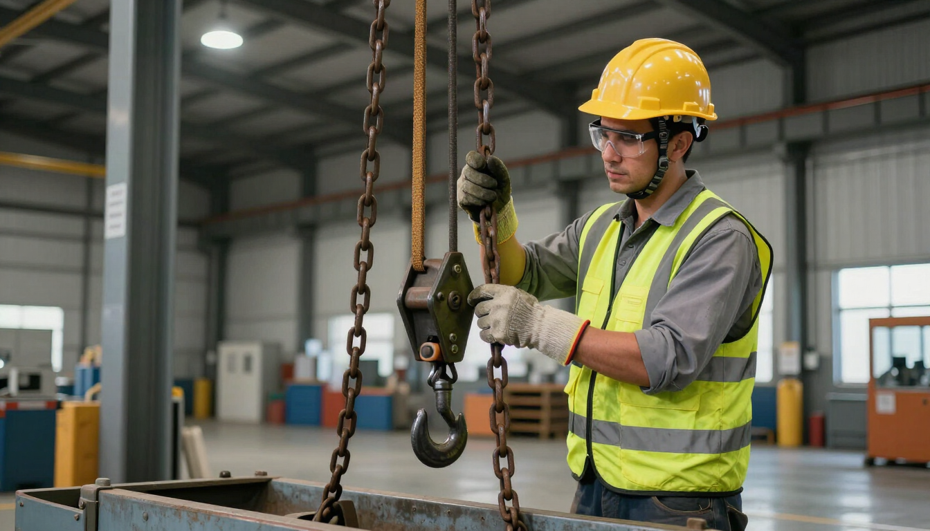 Inspección visual de accesorios antes del izaje de cargas industriales
