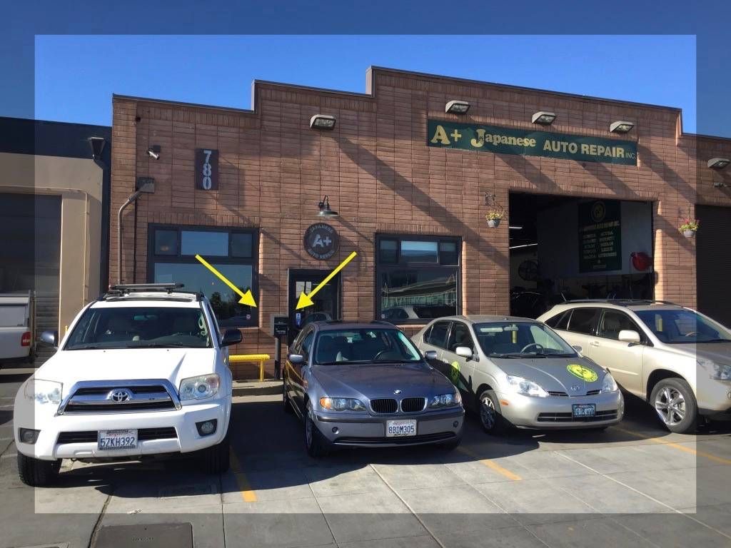 Cars parked in front of the shop | A+ Japanese Auto Repair, Inc.