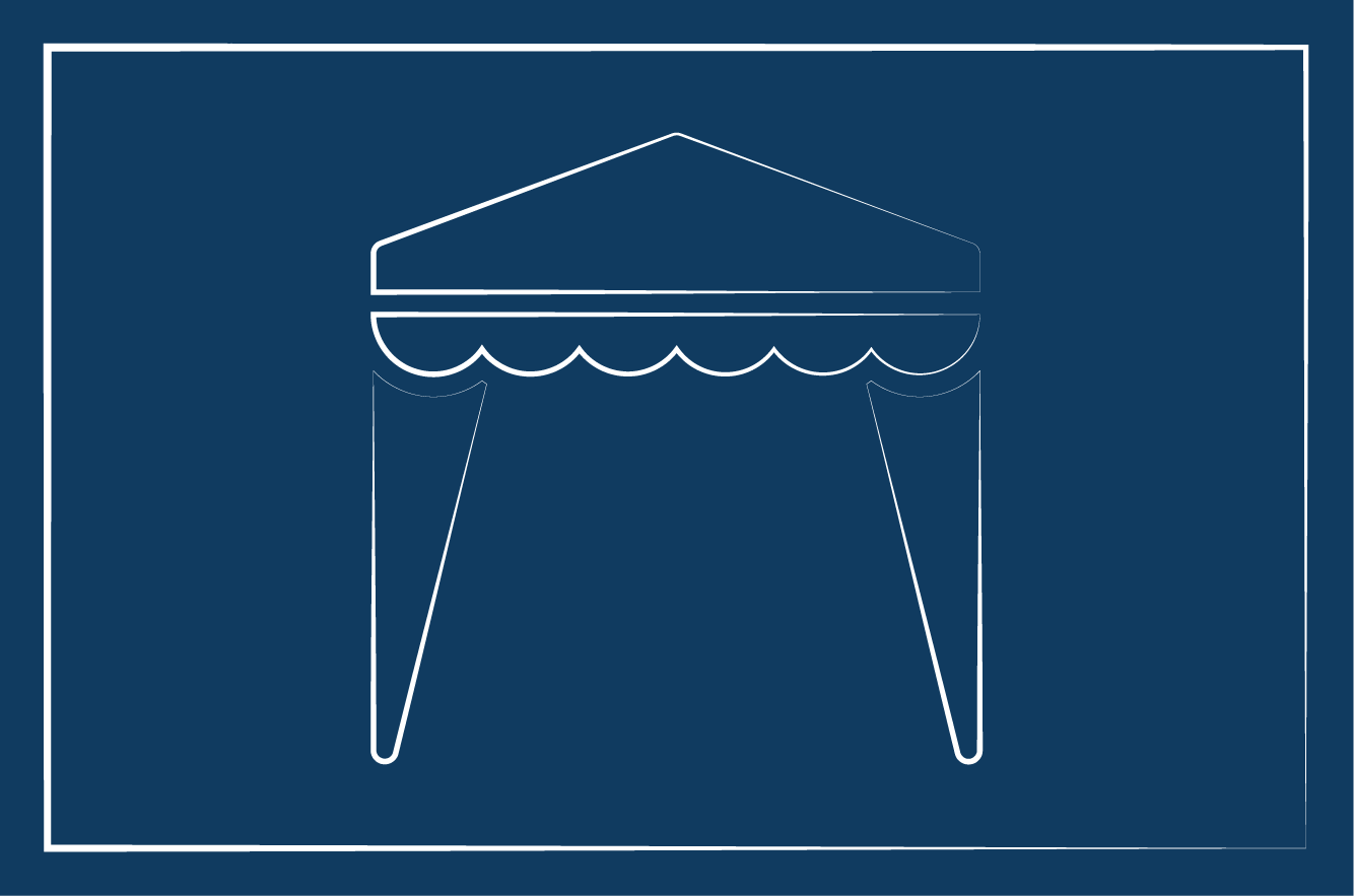 Picture of a marquee white outlines on a blue background with a thin white line as a border around the image