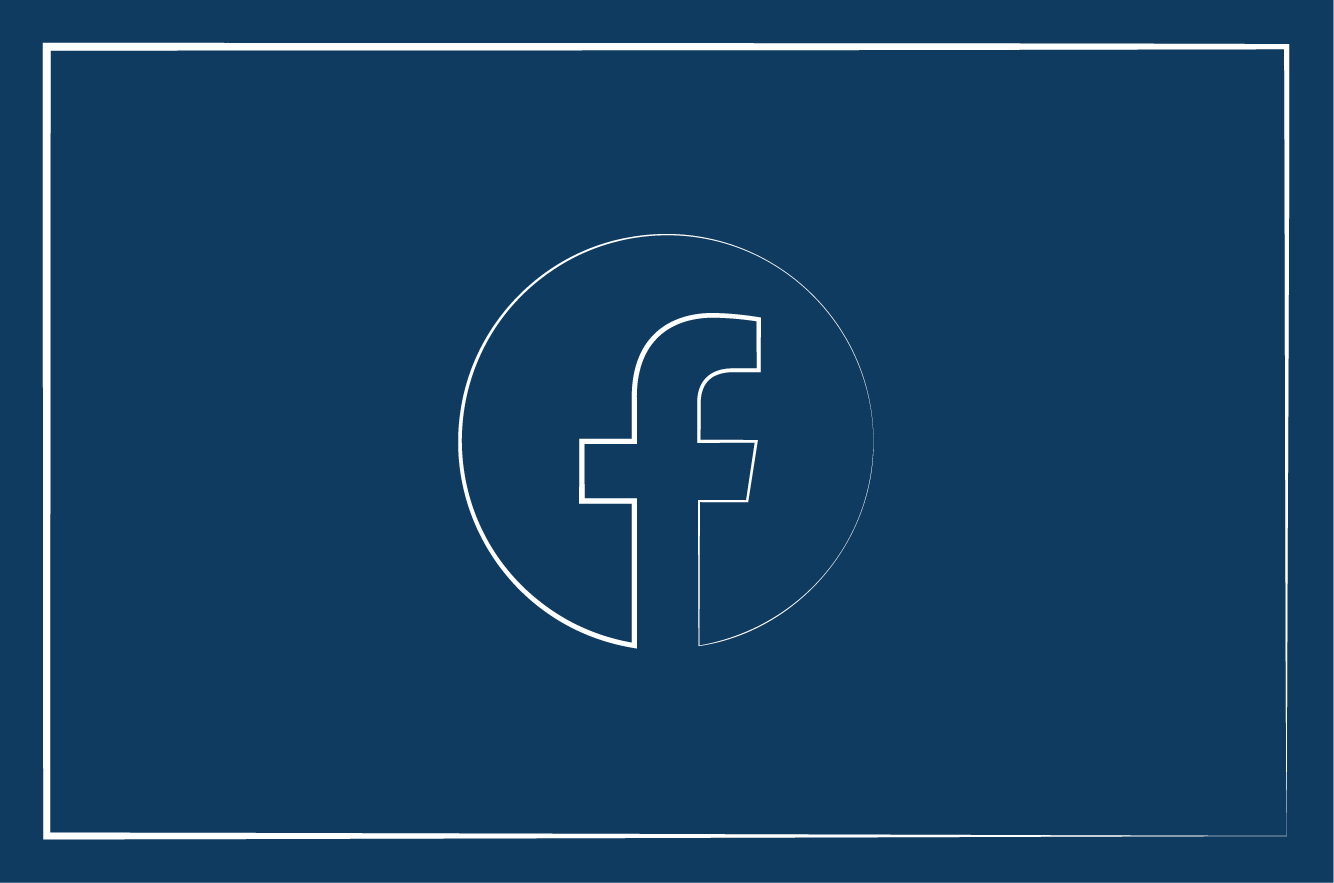 Picture of the face book logo white outlines on a blue background with a thin white line as a border around the image