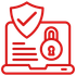 Red security shield and padlock icon on a laptop screen, representing data protection and privacy.