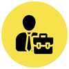 Black businessperson icon holding a briefcase on a yellow circle background