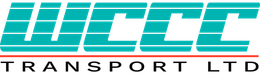 the logo for wcc transport ltd is blue and red .