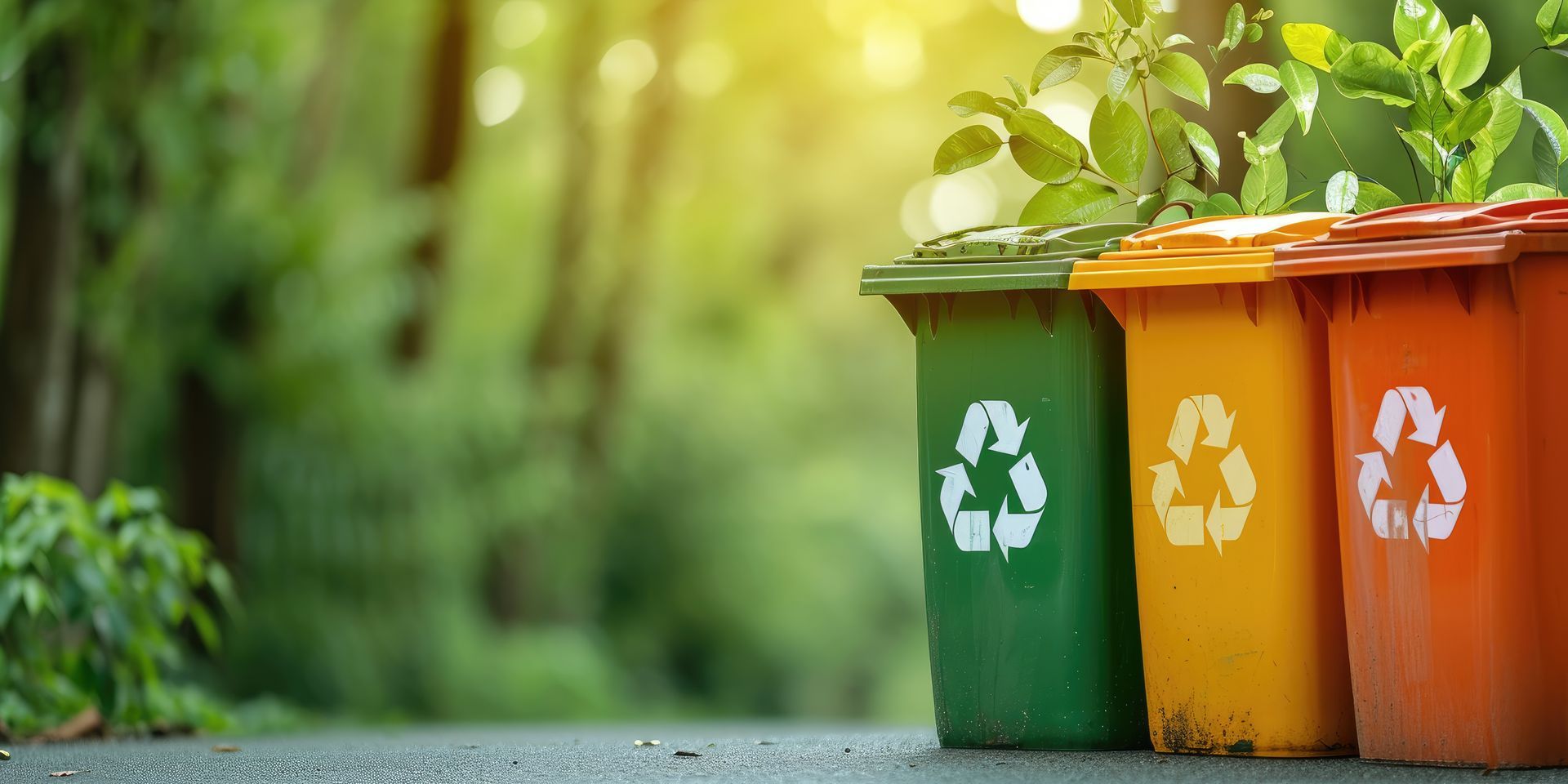 Tre contenitori colorati per il riciclaggio