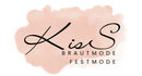 Logo mit der Aufschrift „Kis“ auf pfirsichfarbenem Aquarellhintergrund mit dem Schriftzug „BRAUTMODE FESTMODE“ darunter