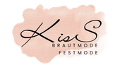 Logo mit der Aufschrift „Kis“ auf pfirsichfarbenem Aquarellhintergrund mit dem Schriftzug „BRAUTMODE FESTMODE“ darunter