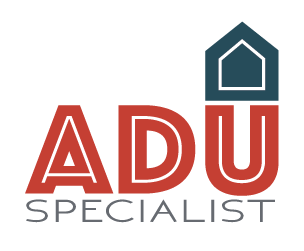 ADU Specialist logo in red and gray with teal house icon above the letters