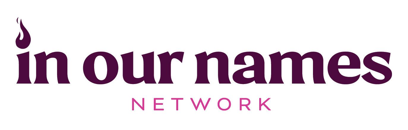 “In Our Names Network” logo in purple and pink text on a white background