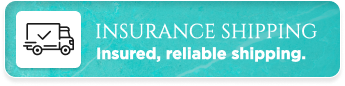 A blue button that says insurance shipping insured reliable shipping