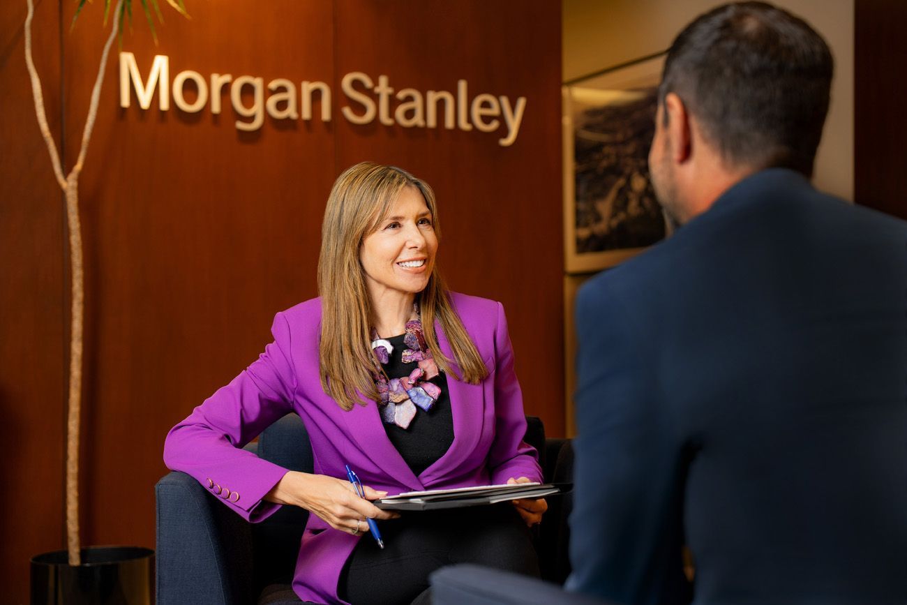 Female wealth manager professional headshot, in business attire, Morgan Stanley Irvine office Orange County headshot photographer
