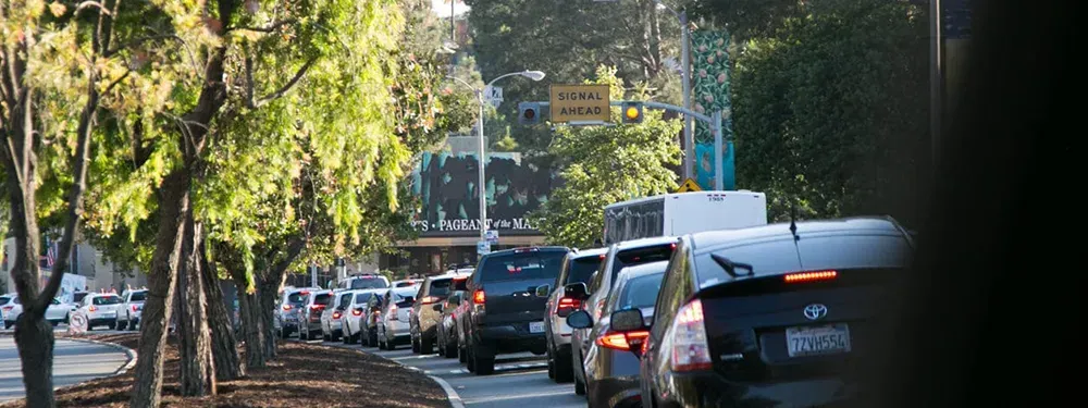 A row of cars in traffic jam on Laguna Canyon Road