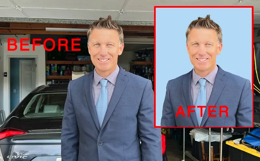 A before and after picture with the background of the photo removed
