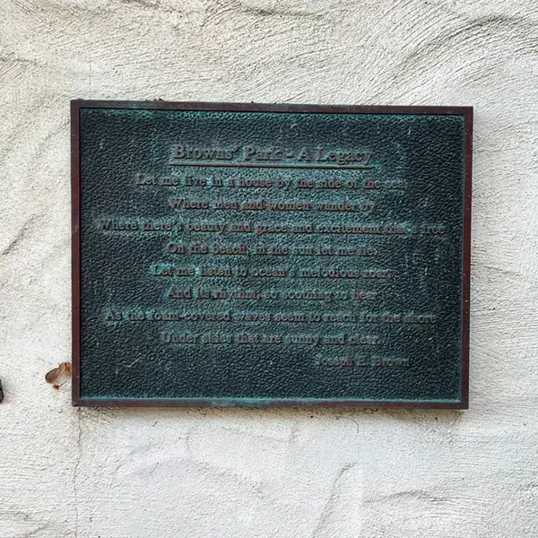 The plaque at Brown Park in Laguna Beach