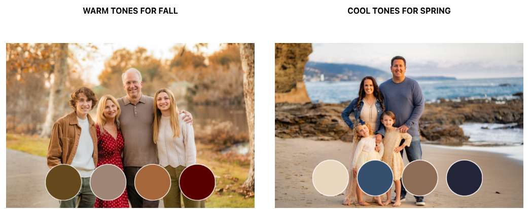 Two pictures of a family standing next to each other on a beach.