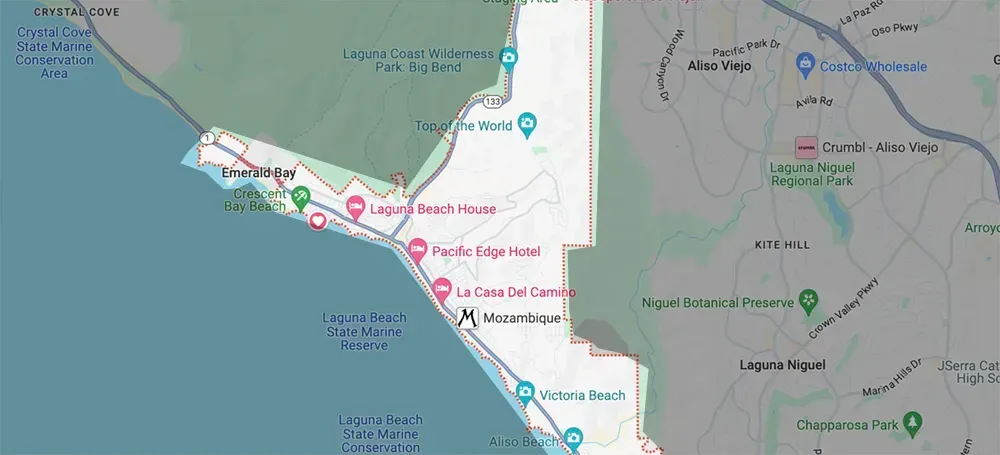 A map of Laguna Beach Showing its location in Orange County