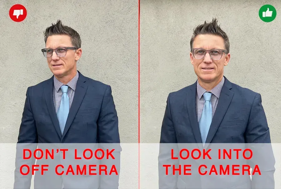 A diagram showing a man looking at and away from the camera