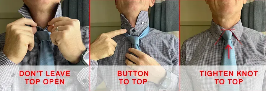 A man is shown how to tie a tie.
