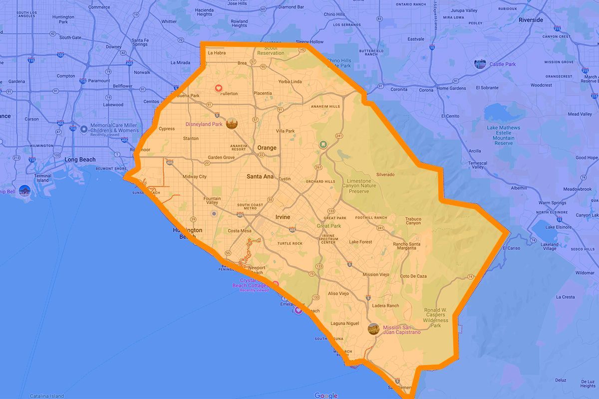 Areas we serve in Orange County Map of Southern California highlighting Orange County