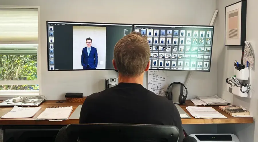 A man editing photos with a computer