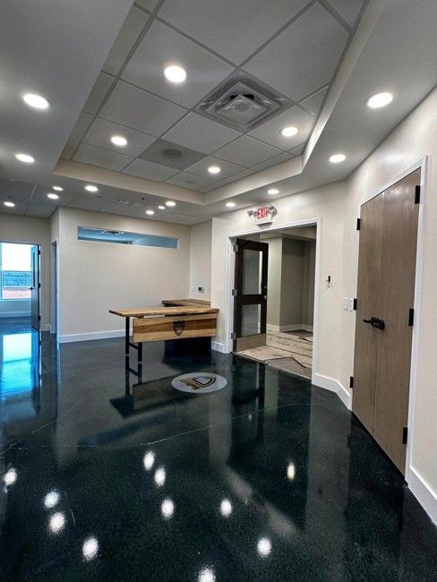 An empty office reception area