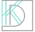 Abstract logo with a gray outlined letter D and teal diagonal lines on a white background