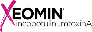 Xeomin logo with magenta X and black text “Xeomin incobotulinumtoxinA”