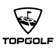 A black and white logo for topgolf with a golf ball and a flag.