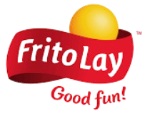 The frito lay logo is red and yellow and says `` good fun ''.