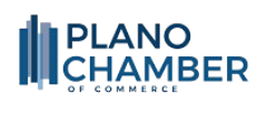 The plano chamber of commerce logo is blue and white.