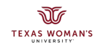 The logo for texas woman 's university is red and white.