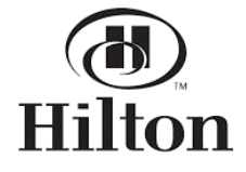 A black and white hilton logo on a white background.