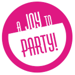 A pink circle that says a joy to party