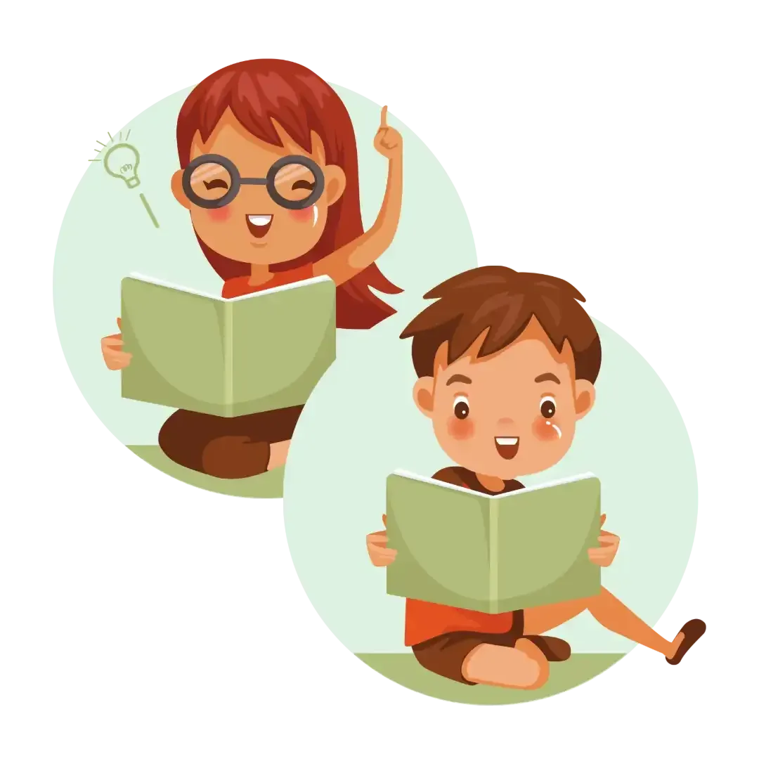 A boy and a girl are sitting on the floor reading books.