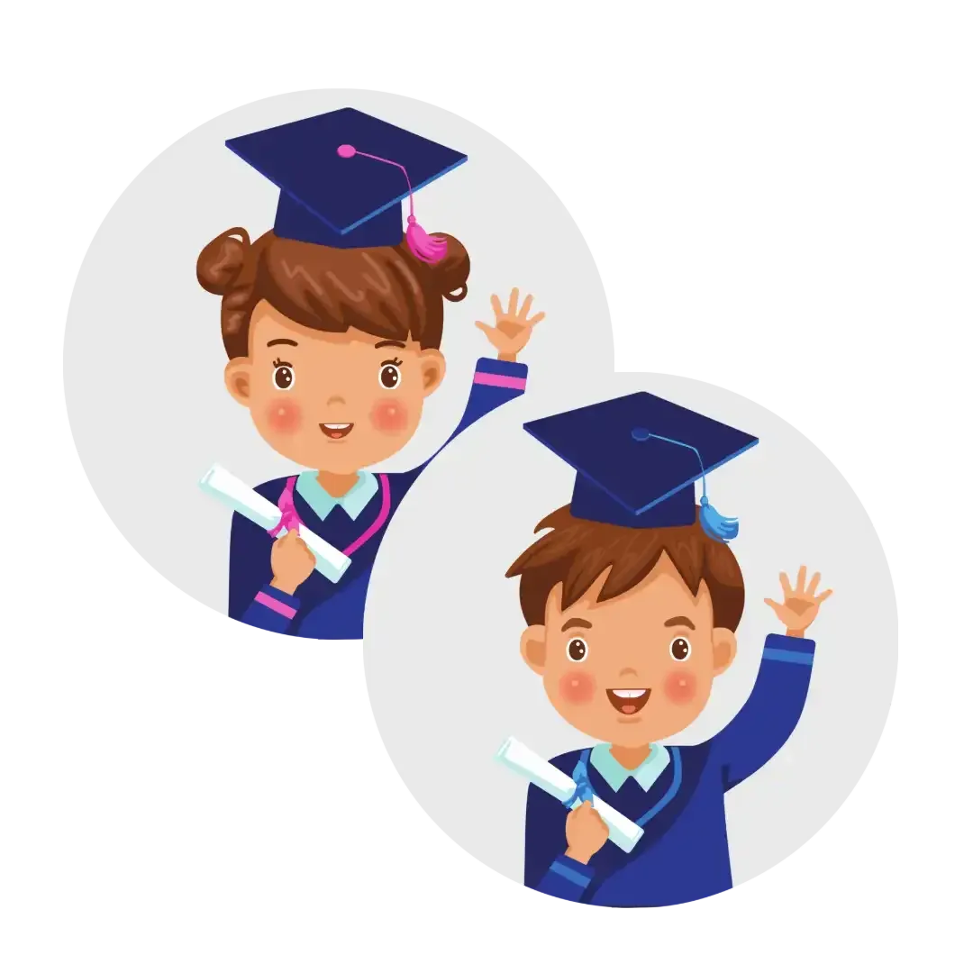 A boy and a girl are wearing graduation caps and gowns and holding diplomas.