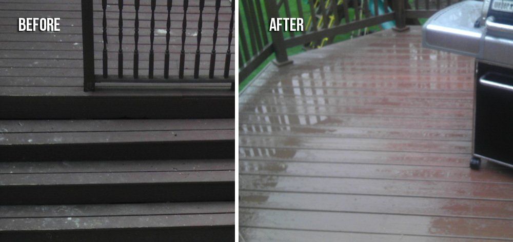 Before and after deck cleaning. The