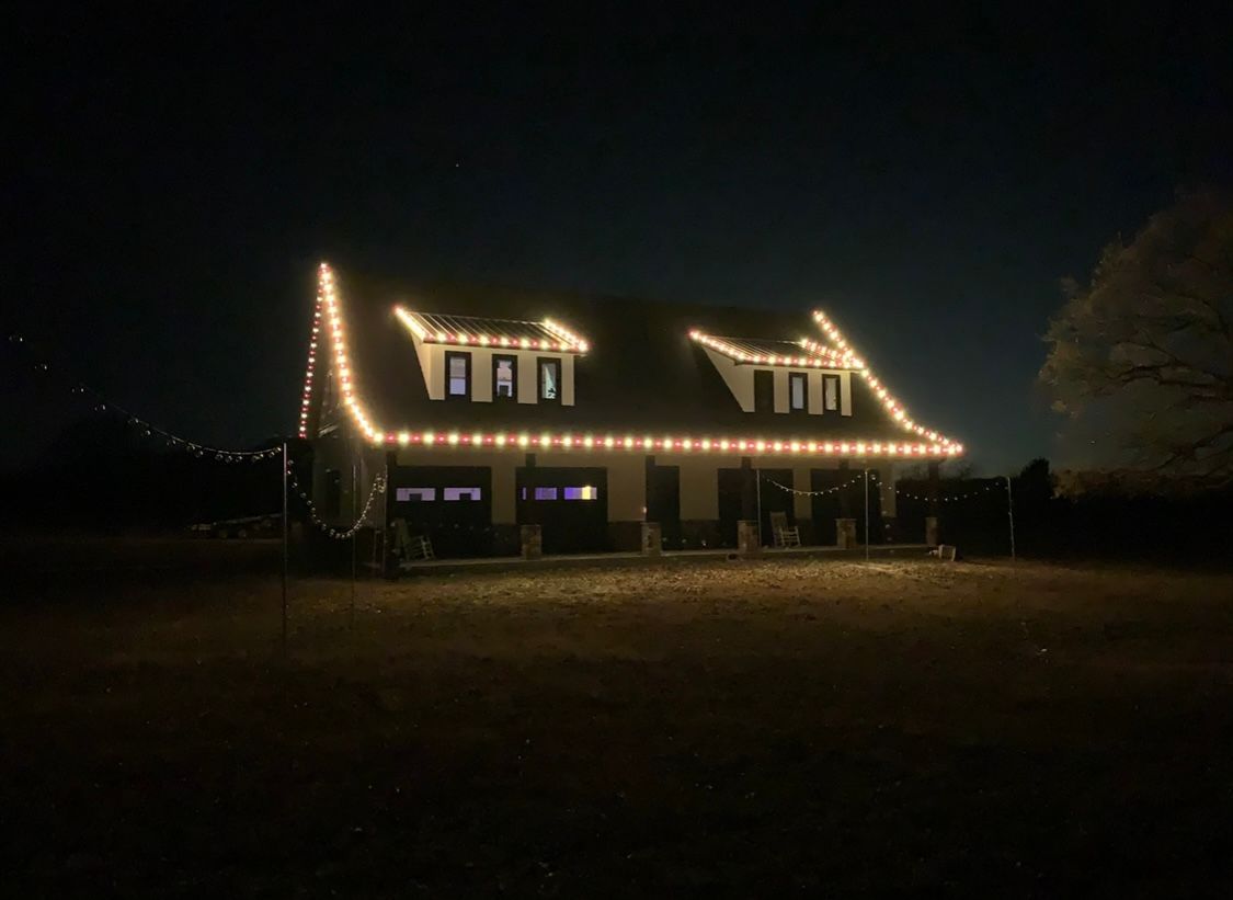 Christmas lights on dormers