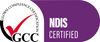 GCC and NDIS Certified badge with a red checkmark on a purple background.