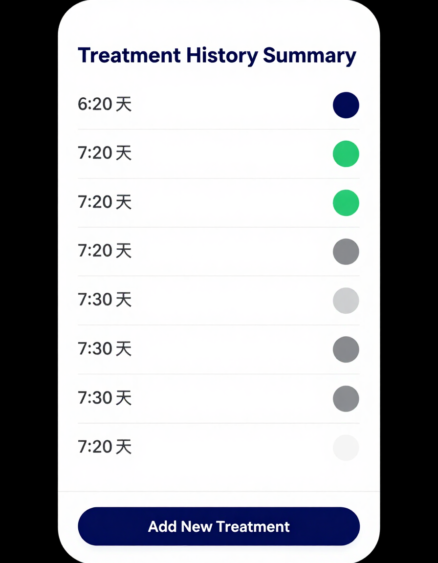 GreenBeam App screenshot &mdash; treatment history.