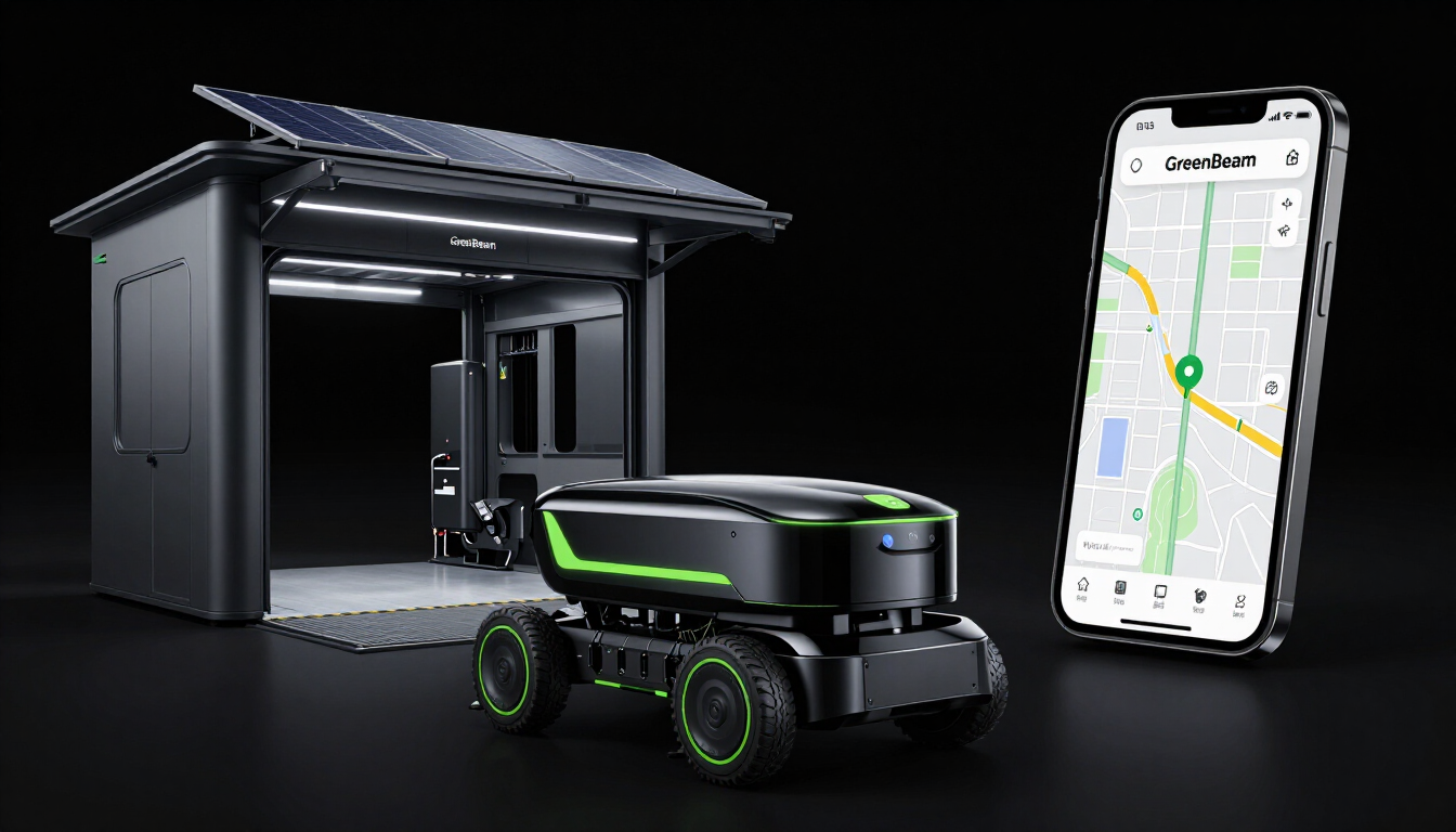 GreenBeam Robot, Garage and App shown together