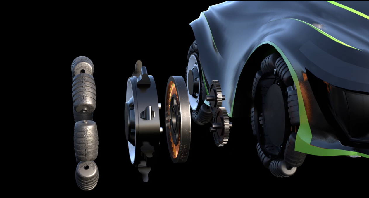 GreenBeam in-wheel motor cutaway CGI showing internal motor architecture.
