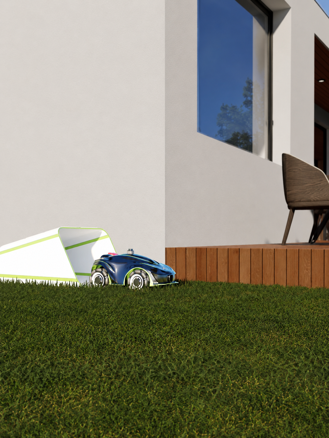 Clear conditions after rain on a residential lawn.
