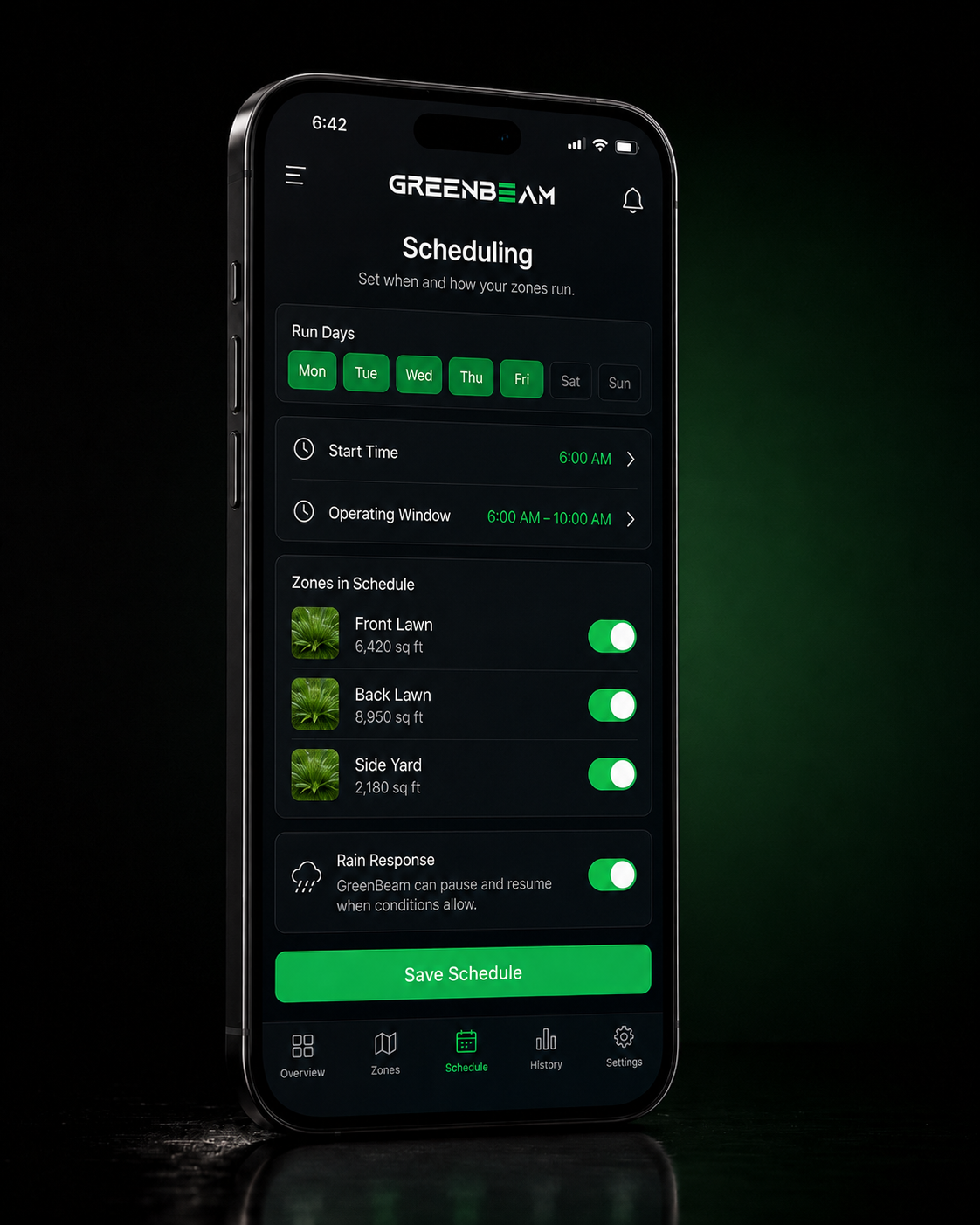 GreenBeam App scheduling interface