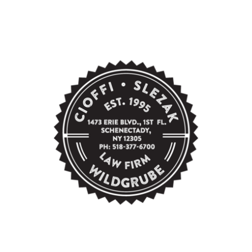 A black and white logo for cioffi slezak law firm wildgrube