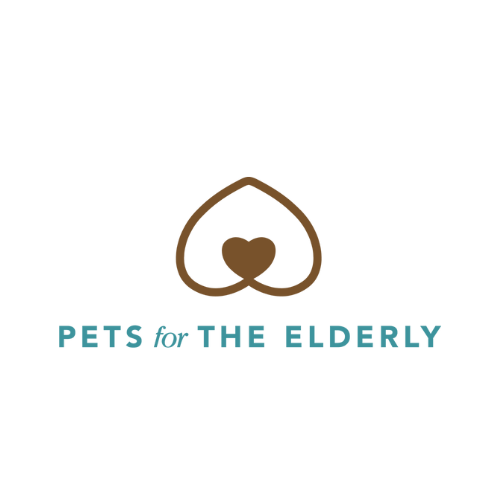 A logo for pets for the elderly with a heart in the middle.